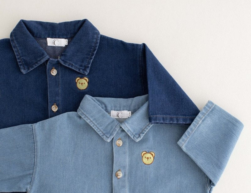 Bear Denim Romper baby all-in-one by Cozy Crew Club