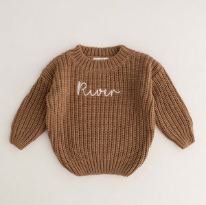 Personalised Cozy Chunky Knit Sweater in toffee cotton by Cozy Crew Club – image 2