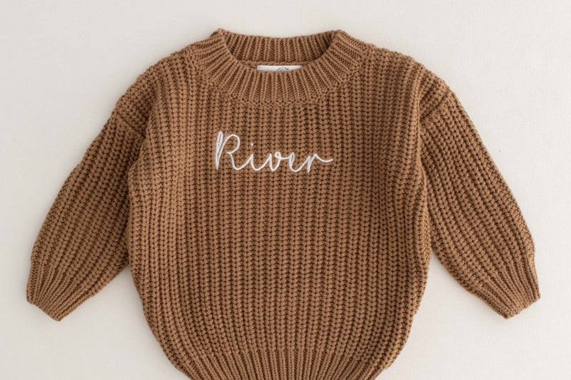 Personalised Cozy Chunky Knit Sweater in toffee cotton by Cozy Crew Club – image 2