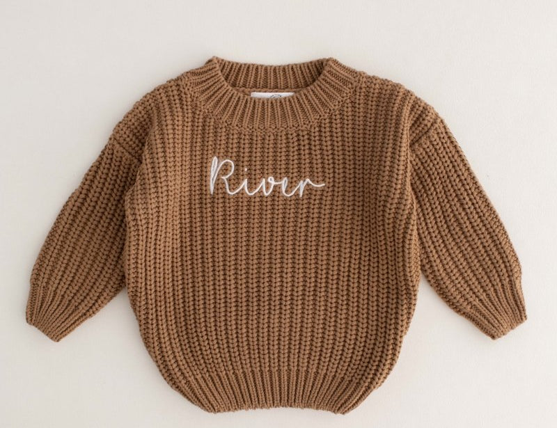 Personalised Cozy Chunky Knit Sweater in toffee cotton by Cozy Crew Club – image 2