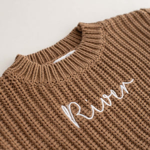 Personalised Cozy Chunky Knit Sweater in toffee cotton by Cozy Crew Club