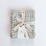Ralphie Bear Gingham Sage Large Swaddle Muslin 1