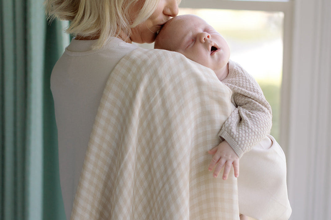 Ralphie Bear Gingham Beige Large Swaddle Muslin 13