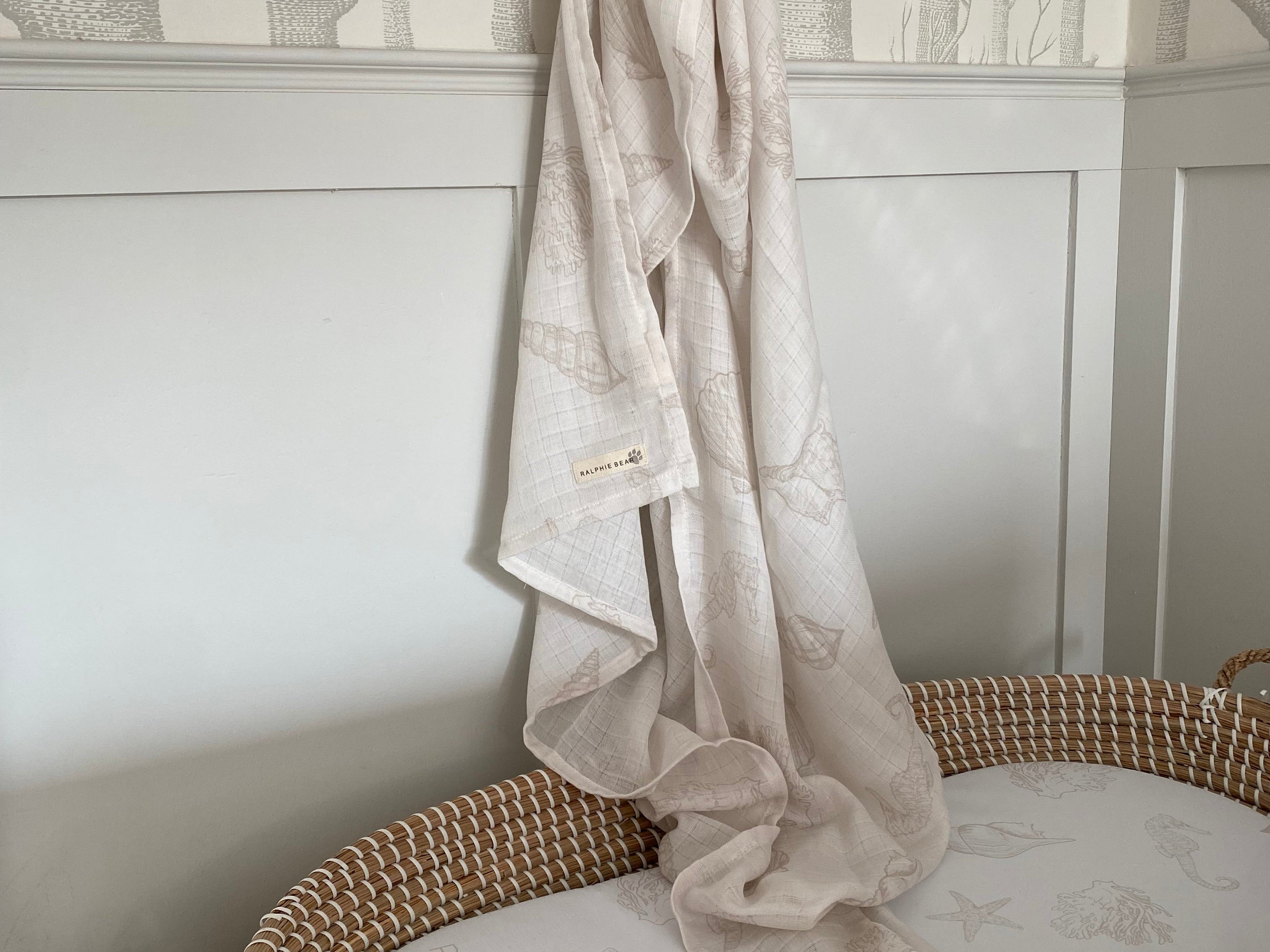 Ralphie Bear Seashell Large Swaddle Muslin 12