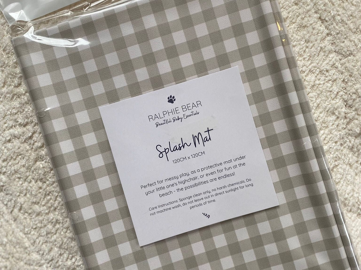 Ralphie Bear Gingham Sage Splash Mat 1