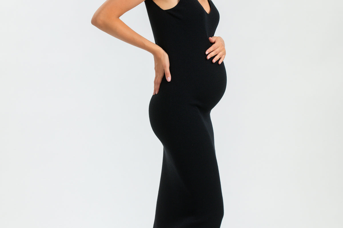 Allison Black Fitted Maternity Dress with V-Neck For The Creators Allison Black Fitted Maternity Dress with V-Neck For The Creators