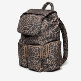 Leopard print backpack on a white background