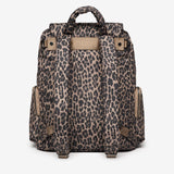 Leopard print backpack on a white background
