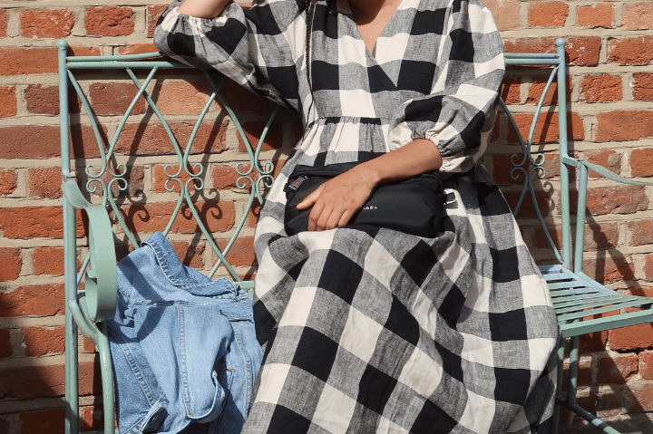 Abbie Linen Dress - Stone Black Mega Check For The Creators Abbie Linen Dress - Stone Black Mega Check For The Creators