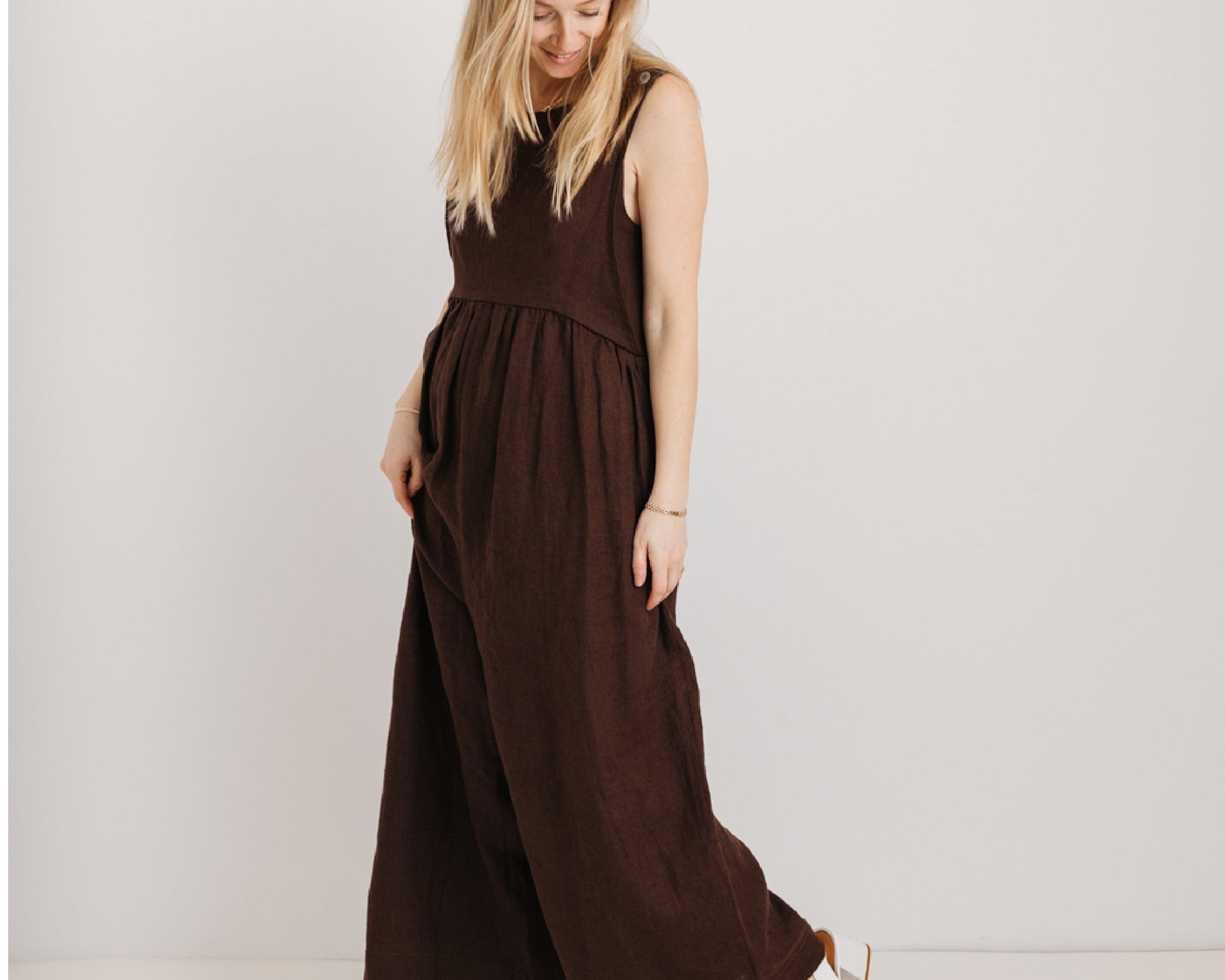 JOURNY Ada Jumpsuit Linen Chocolate Brown 2