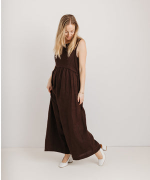 JOURNY Ada Jumpsuit Linen Chocolate Brown 2