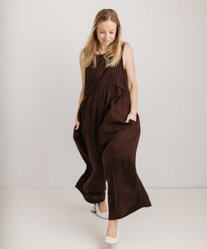 JOURNY Ada Jumpsuit Linen Chocolate Brown 3
