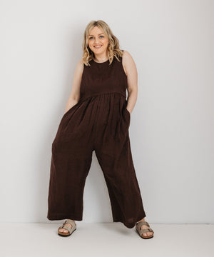 JOURNY Ada Jumpsuit Linen Chocolate Brown 4