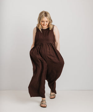JOURNY Ada Jumpsuit Linen Chocolate Brown 5