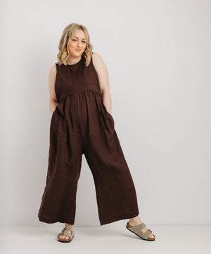 JOURNY Ada Jumpsuit Linen Chocolate Brown 6