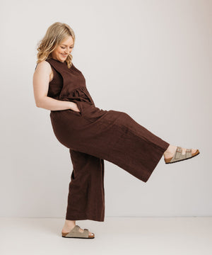 JOURNY Ada Jumpsuit Linen Chocolate Brown 7