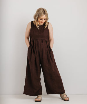 JOURNY Ada Jumpsuit Linen Chocolate Brown 1