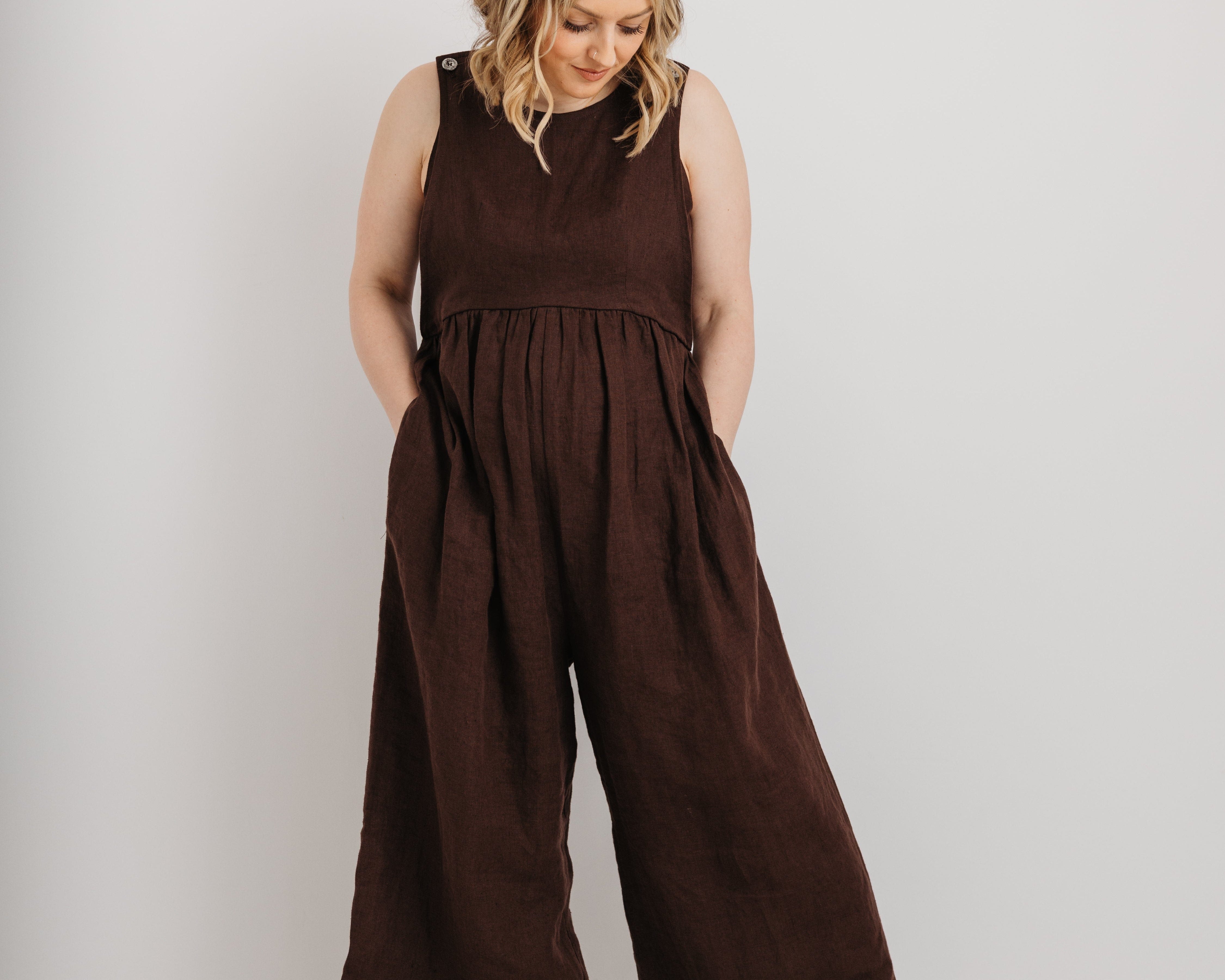 JOURNY Ada Jumpsuit Linen Chocolate Brown 1
