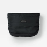 Agnar Eco stroller mitten in black, front view of the quilted outer with a small Finnson label on a plain background