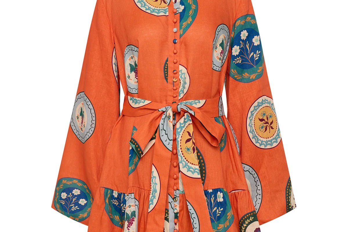 Austin Mini Dress in Orange Plates print by Palm Noosa 