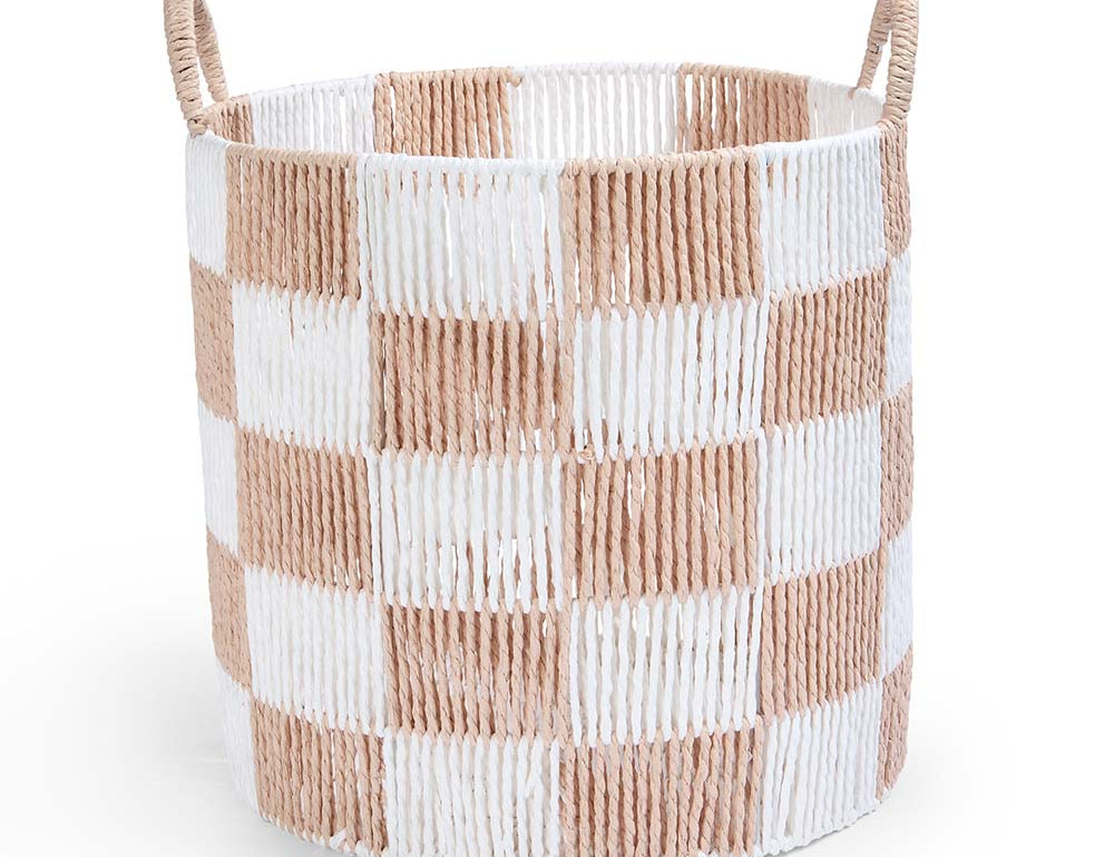 Avery Row Checkerboard Storage Basket Large Nude 2