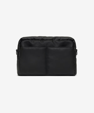Black bag with two compartments on a white background