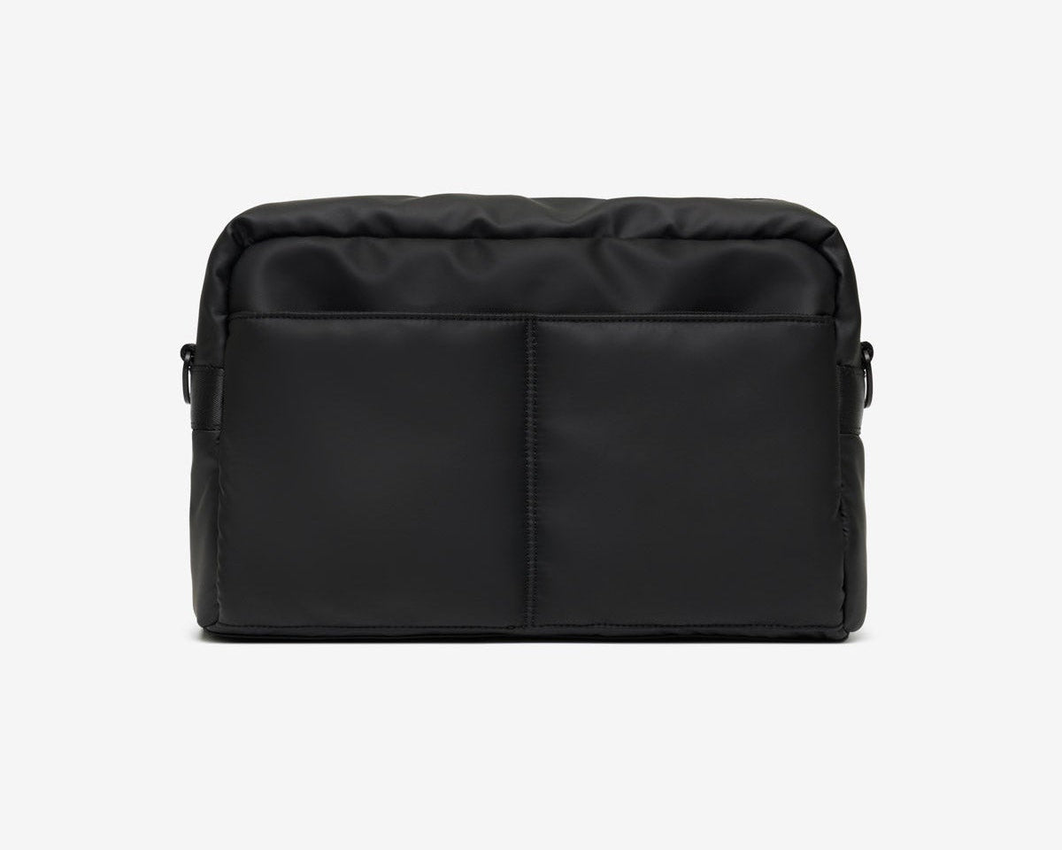 Black bag with two compartments on a white background