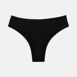 Black seamless bikini bottom shown flat against a light gray background.