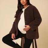 Brown Reversible Borg Qulited Jacket Maternity 2