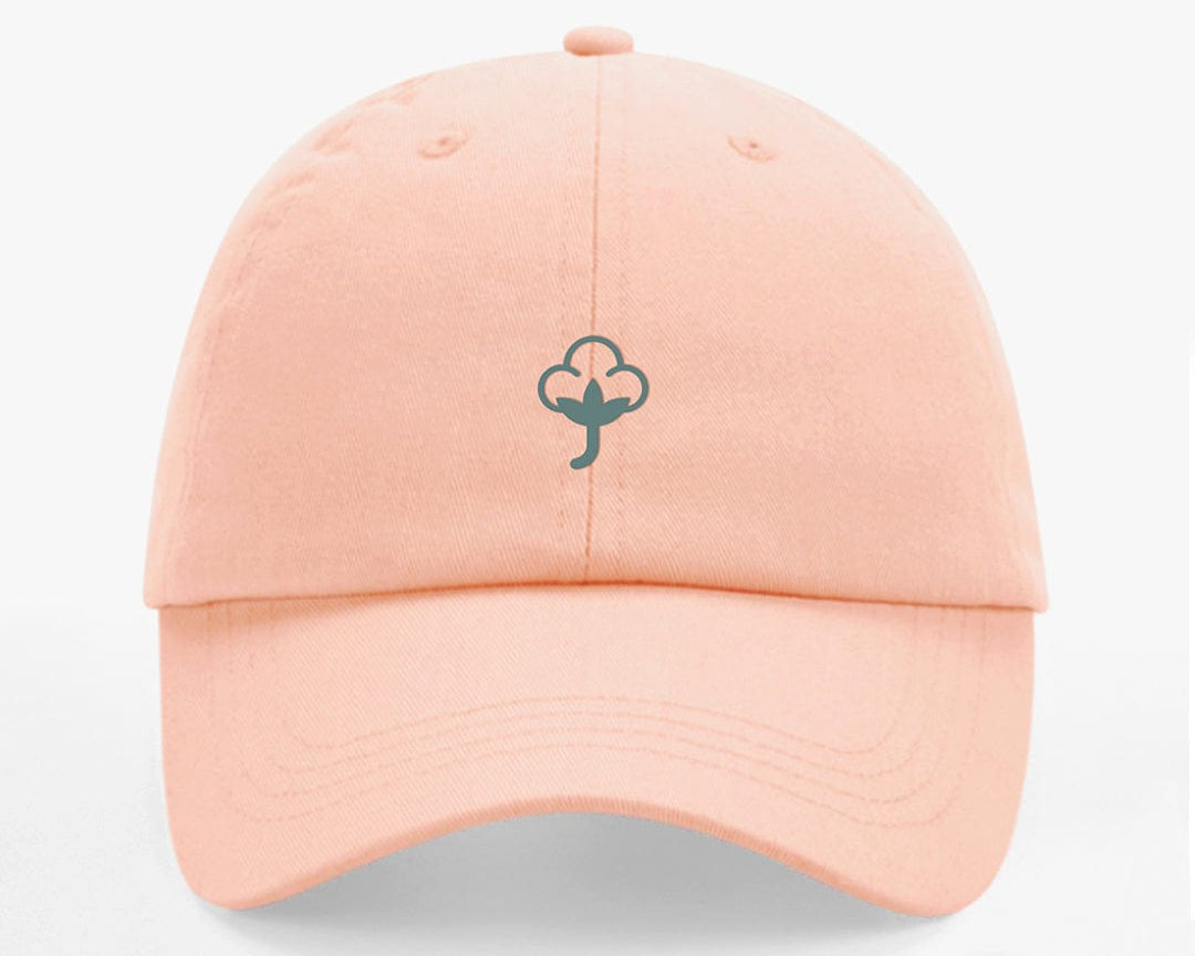 JOURNY Cotton Flower Embroidery Peach Washed Cap Accessories 1
