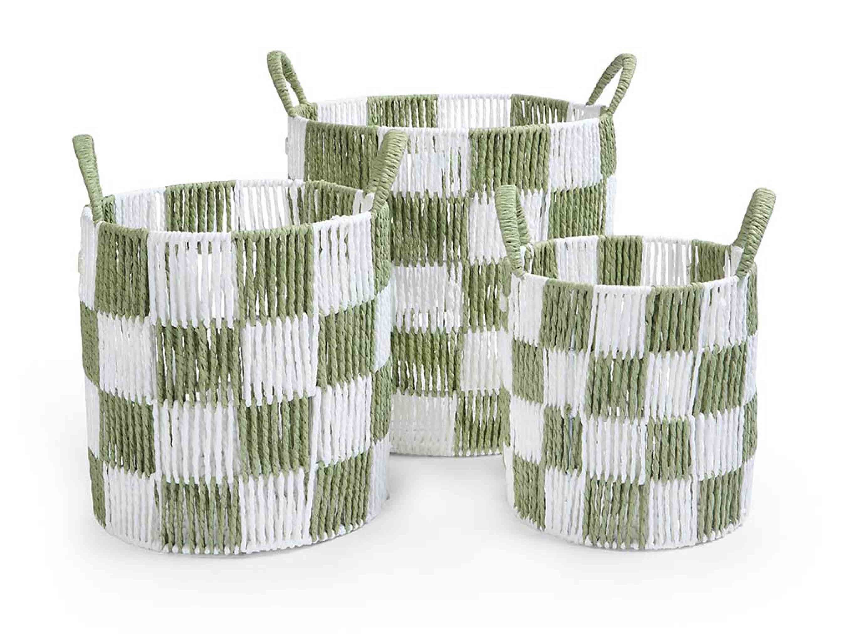 Avery Row Checkerboard Storage Basket Set of 3 Sage 2