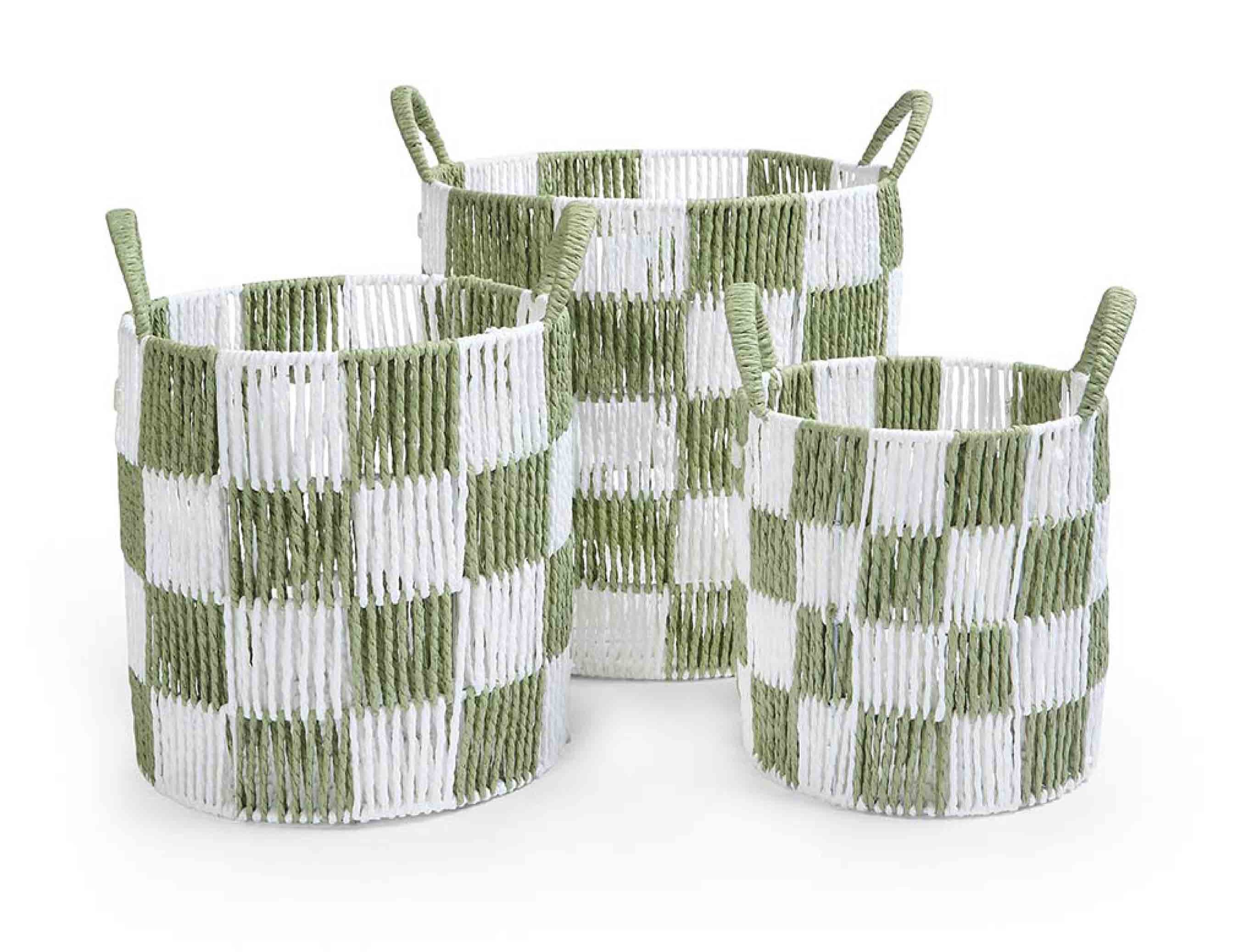 Avery Row Checkerboard Storage Basket Set of 3 Sage 2