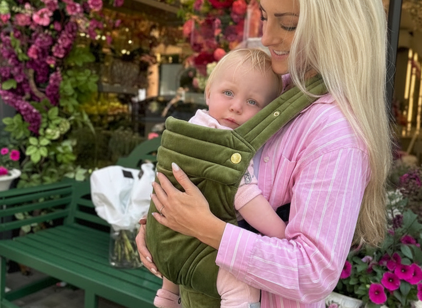 Bizzi Growin Velvet Baby Carrier Cedar Green 3
