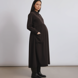 Cord Placket Midi Dress Chocolate Maternity