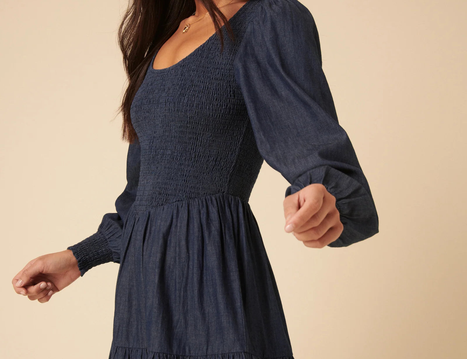 Nobody's Child Navy Shirred Tiered Lilly Midi Dress