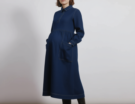 Denim Placket Midi Dress maternity