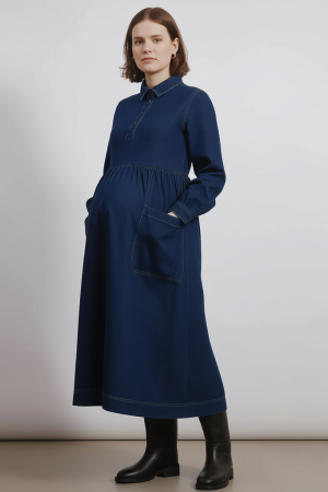 Denim Placket Midi Dress maternity