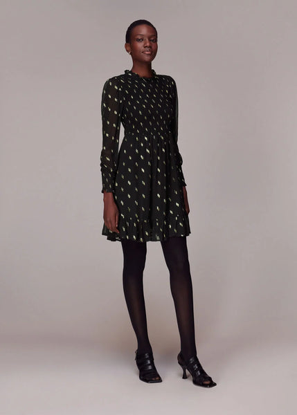 whistles metallic dobby dress Whistles Petite Metallic Dobby Midi Dress Navy/Multi Size 14