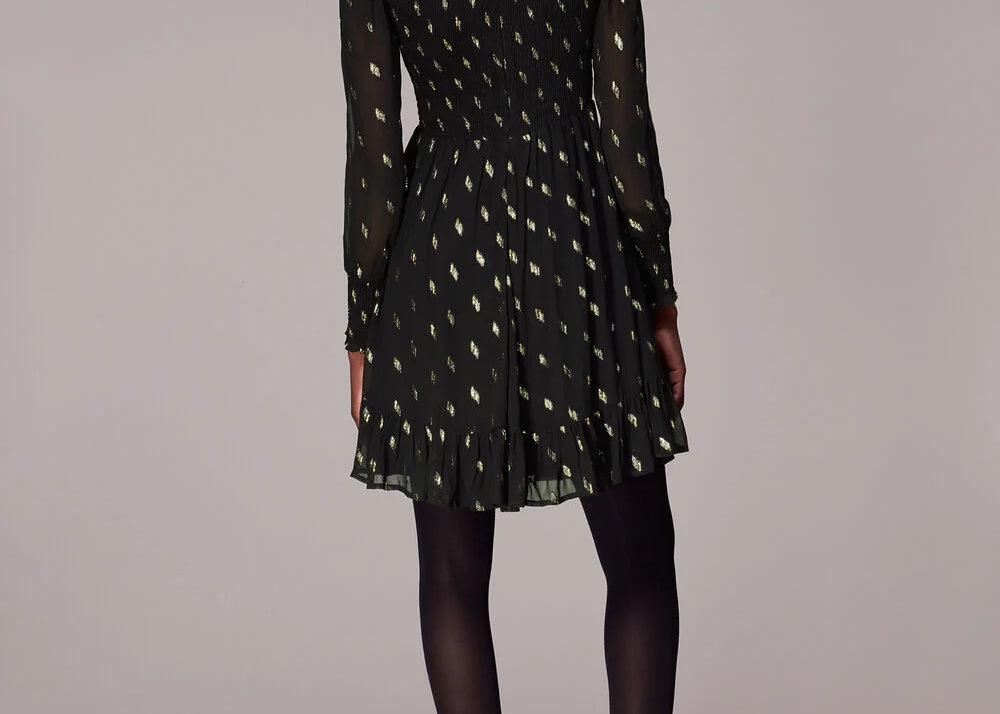 whistles metallic dobby dress Whistles Dobby Metallic Midi Dress Black/Multi Size 2