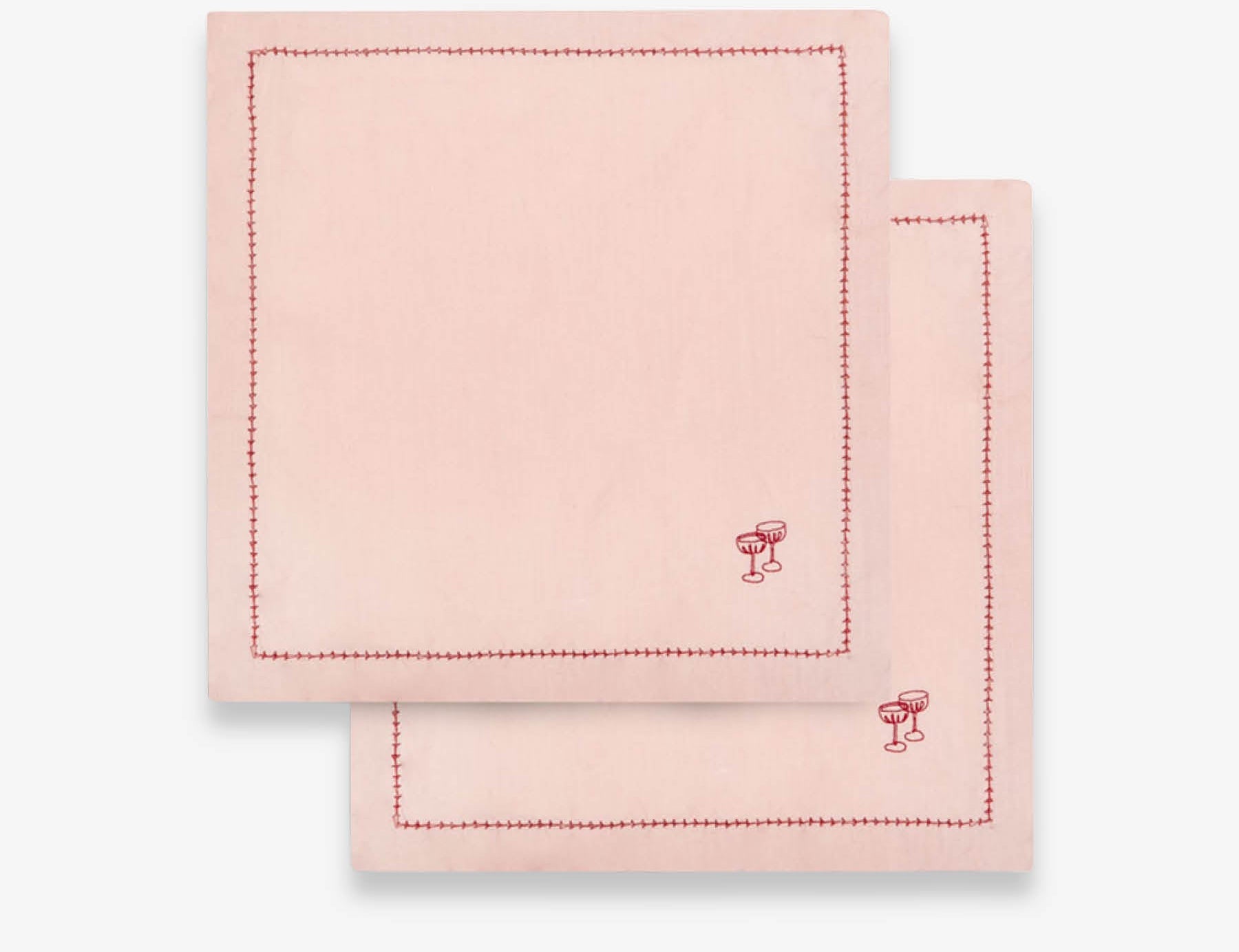 Pink linen napkins with cocktail glass embroidery