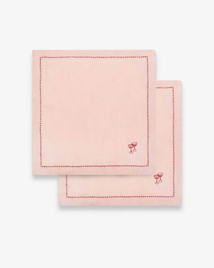 Pink linen napkins with cocktail glass embroidery