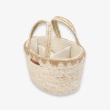 Woven basket with handles on a white background