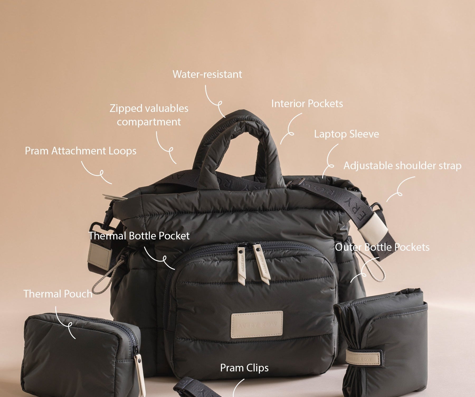 Avery Row Baby Changing Tote Bag Soft Black 3
