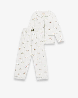 Children's pajama set with floral pattern on a white background