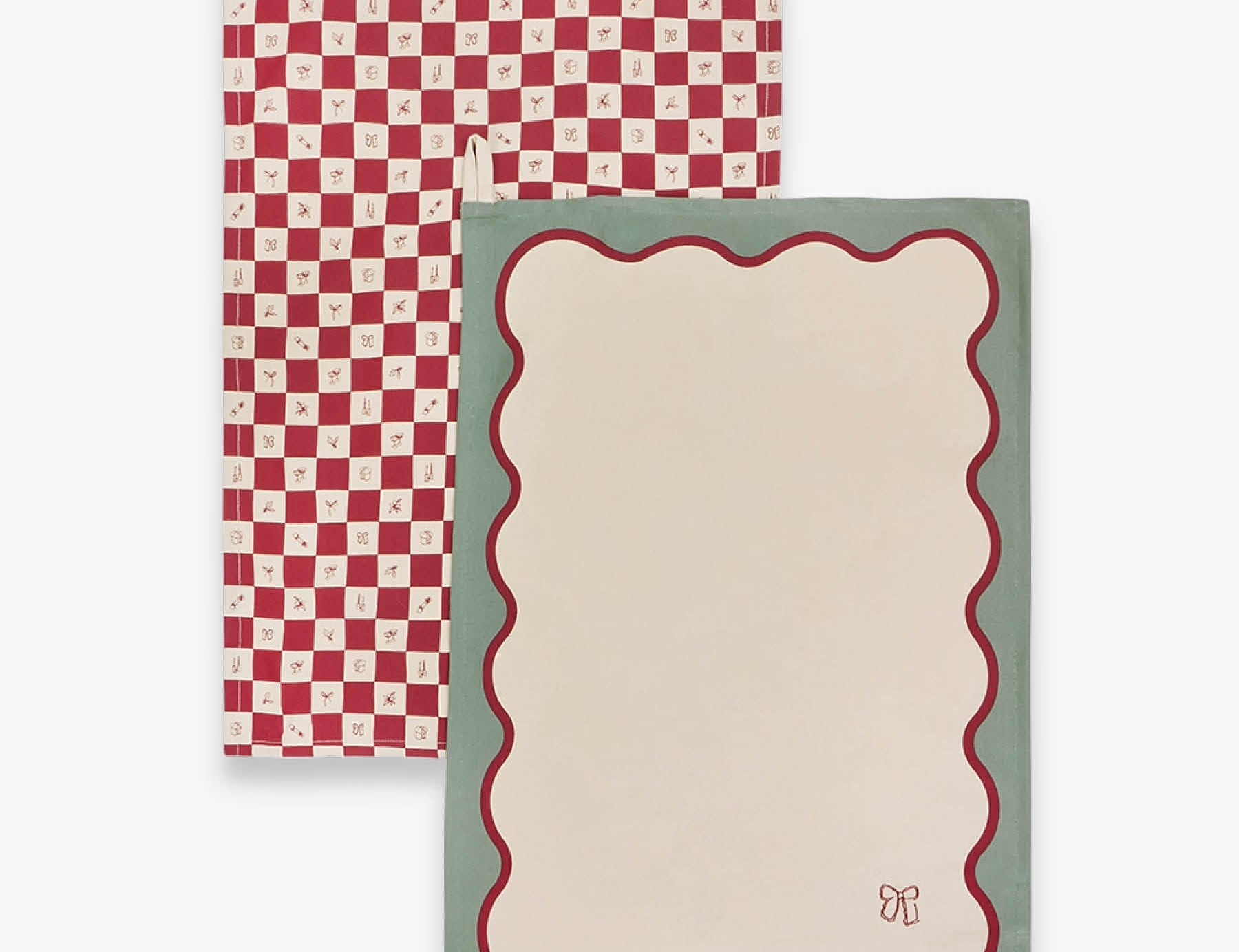 Two decorative paper products with checkered and scalloped designs on a white background