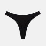 Black ribbed thong underwear with a high waistband, shown flat against a light gray background.