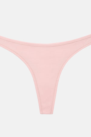 A light pink thong-style underwear bottom shown flat against a very light gray background.