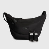 Osma Eco Stroller Organiser Black, front view with shoulder strap and two detachable stroller clips at the bottom