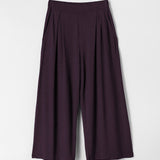 Dark purple wide-leg pants on a light gray background
