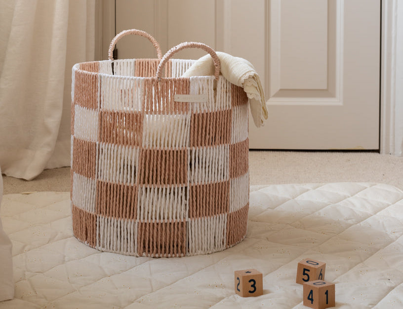 Avery Row Checkerboard Storage Basket Large Nude 1